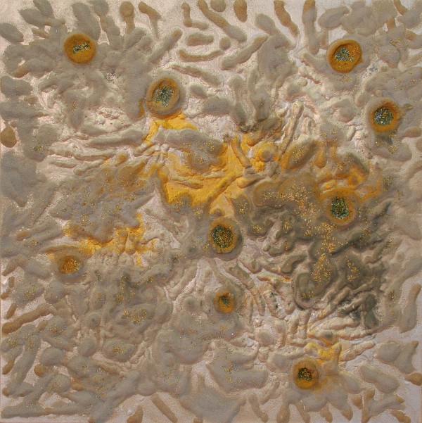 "MOONSHINE" 100 cm x 100 cm Acrylic with sand, glass and Swarovski crystals